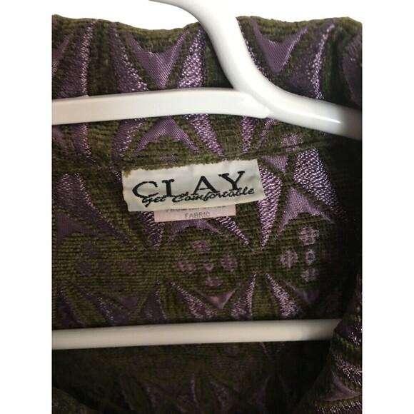 Clay Top Women's Size Medium Green Purple Long Sleeve Button Up - Picture 7 of 7